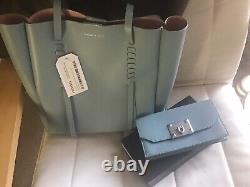 Charles and Keith Two Way Tote Ladies Bag Large And Matching Purse SlateBlue NEW