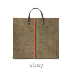 Clare V. Simple Tote Suede Army Green Bag w Stripes Leather NWT Shoulder