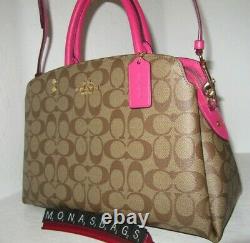 Coach 91495 Lillie Carryall Khak Signature Canvas Bold Pink Leather Bag NWT $429