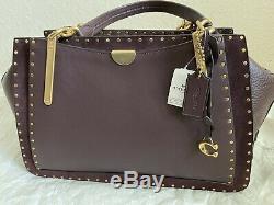 Coach Border Rivets Mixed Leather Dreamer 36 Oxblood