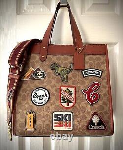 Coach Field Tote Signature Canvas With Patches