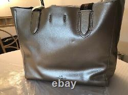 Coach Large DERBY Leather Tote Bag Metallic Silver Platinum F59388