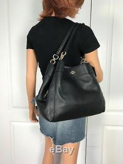 Coach Lexy Black Signature Pebbled Leather Shoulder Bag Purse Authentic + Wallet