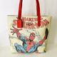 Coach Marvel Tote Spider-man Print Leather Beige Canvas Shoulder Bag Nwt $298