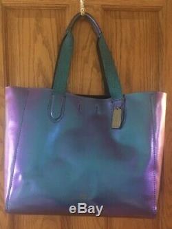Coach Metallic Large Derby Leather Tote Hologram Bag 59388 $350 Blue Purple SALE