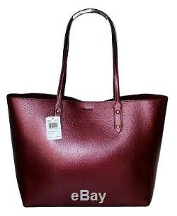 Coach Metallic Tote Large Leather Town Shoulder Bag Purse Wine F79983