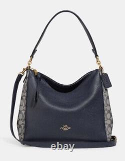 Coach Shay Shoulder Bag In Signature Jacquard Navy Midnight Leather