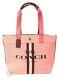 Coach Women's (391) Large Canvas Stripe Leather Tote Hand Bag