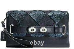 Coach Wristlet Patchwork Blake Clutch 64639 Blue Leather Flap with Turnlocks $325