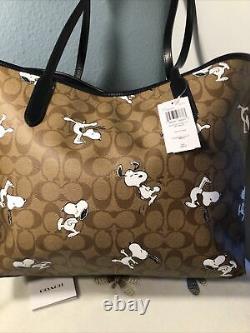 Coach X Peanuts City Tote In Signature Canvas With Snoopy Print C6160