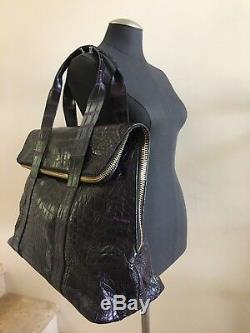 Custom Made Genuine Crocodile Shoulder Bag Handbag Two-Tone Black/Purple, Large