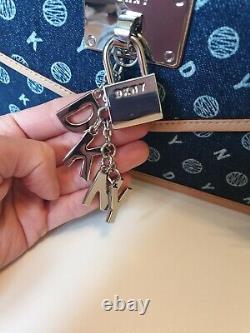 DKNY Large Crossbody Bag. Denim Blue Monogram. Chain detail, charm BNWT RRP £250