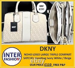 DKNY NOHO LOGO LARGE TRIPLE COMPART SATCHEL Handbag Ivory White / Beige