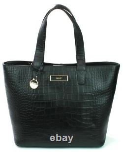 DKNY Tote Bag Black Leather Croc Embossed Size Large Travel Shopper Handbag