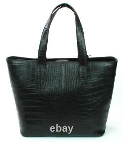 DKNY Tote Bag Black Leather Croc Embossed Size Large Travel Shopper Handbag