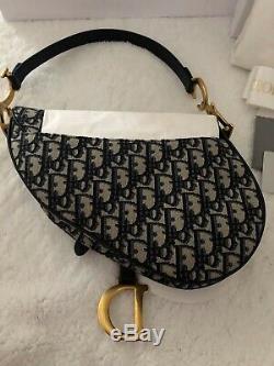 Dior Oblique Saddle Navy Taupe Handbag Bag Purse Like New RRP$4800