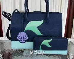Disney Loungefly Little Mermaid Fin Handbag Purse Satchel & Wallet Ariel NWT