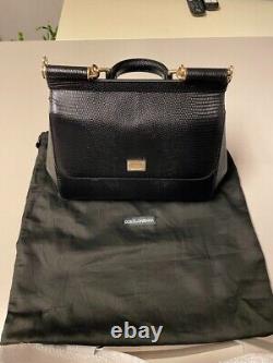 Dolce & Gabbana Large Sicily Black Leather Top Handle Bag NEW
