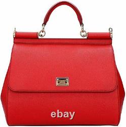 Dolce & Gabbana SICILY Large Dauphine Calf Leather Red Women's Handbag New