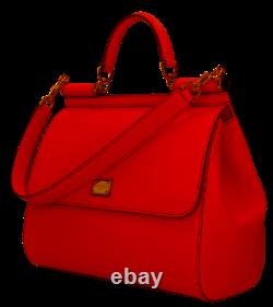 Dolce & Gabbana SICILY Large Dauphine Calf Leather Red Women's Handbag New