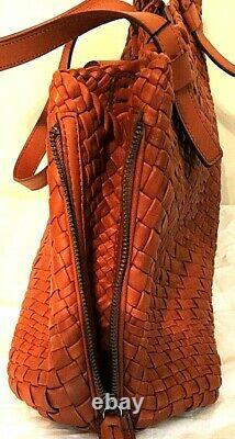FALOR FIRENZE Hand Woven Rust Brown Leather Satchel Handbag Shopper Tote ITALY