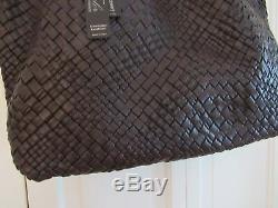 FALOR Woven Large Leather Tote F7349Z Dark Brown Italy NWT $800+