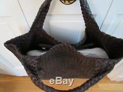 FALOR Woven Large Leather Tote F7349Z Dark Brown Italy NWT $800+