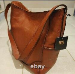 FRYE $348 NEW Leather Cognac Brown Hobo side pocket DB323 purse Crossbody Bag