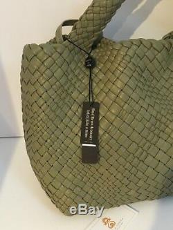 Falorni FALOR Firenze Woven Leather Tote Satchel Sage Green Tote Bag ITALY #7349