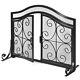 Fireplace Screen Gate Large Mesh Flat Guard With Hinged Magnetic Two-doors Black