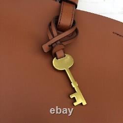 Fossil Brown Coated Leather Rachel Tote Bag / Pouch Purse / Key Charm