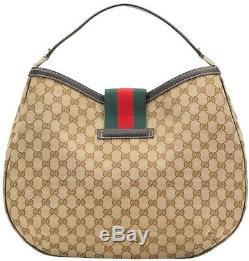 GUCCI GG Tan Brown Web Hobo Bag Monogram Canvas NEW With TAGS 100% Authentic
