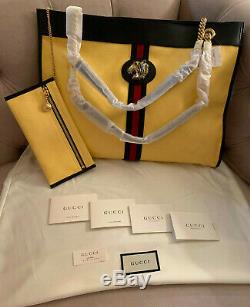 Gucci GG Logo Linea Supreme Rajah Tiger Head Canvas Tote Shoulder Bag Yellow NWT