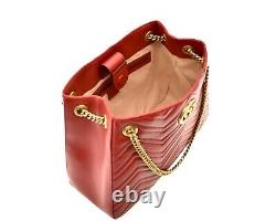 Gucci Marmont Chevron Matelasse Tote Chain Shoulder Bag Red Leather New