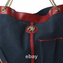 Gucci NEW Rajah Large Suede Navy Calfskin Tote