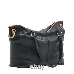 Hammitt DANIEL Large Leather Tote Bag Handbag Black Brushed Gold Red L New