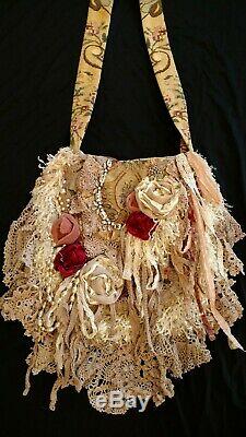 Handmade Large Bag Vintage Lace Floral Tapestry Fringe Crossbody Purse tmyers