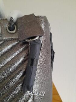 Ikks (paris) 1440 Silver Grey Metallic Quilted Chevron Tote Bag Bnwt