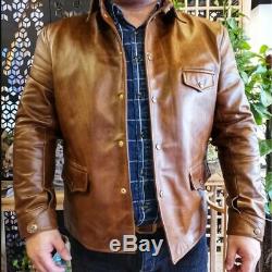 Italy Oil Wax Cowhide Vintage car coat, Luxury Mens Biker Genuine leather Jacket