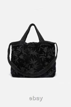 Johnny Was Adele Velvet Handbag Large Black Embroidery Flower Tote bag Large New