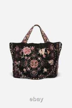 Johnny Was Joanna Velvet Tote Bag Handbag Black J00221-9 Embroidered NEW