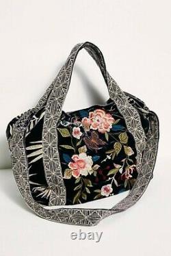 Johnny Was Kasumi Velvet Handbag AMETHYST Embroidery Flower Tote bag Large New