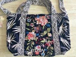 Johnny Was Kasumi Velvet Handbag AMETHYST Embroidery Flower Tote bag Large New