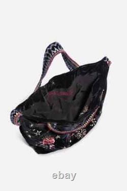 Johnny Was VICTORIA VELVET TOTE BAG Large Black Embroidery Handbag Bag New