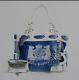 Juicy Couture Candy Blue & White Hollyhock Velour Tote Bag/handbag Bnwt