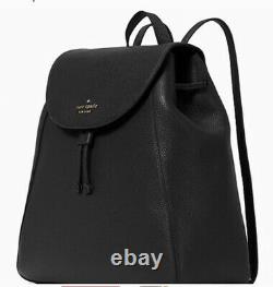 KATE SPADE leila large XL flap backpack Book Bag Black Pebbled Leather New