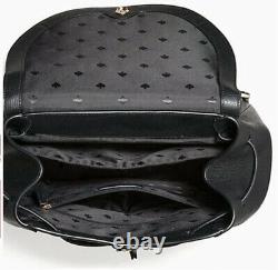 KATE SPADE leila large XL flap backpack Book Bag Black Pebbled Leather New