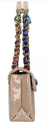 KURT GEIGER LONDON Large Kensington Camel Quilted Patent Leather Scarf Chain Bag
