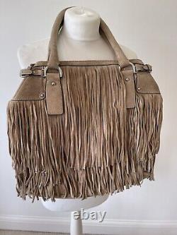 Karen Millen Large Beige Suede Fringed Handbag With Studs. Fabulous
