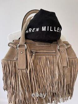 Karen Millen Large Beige Suede Fringed Handbag With Studs. Fabulous